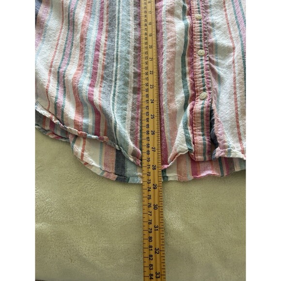 Time & Tru Womens Shirt XXL Linen Blend Button Front Pink Vertical Stripes 2XL - Picture 7 of 10